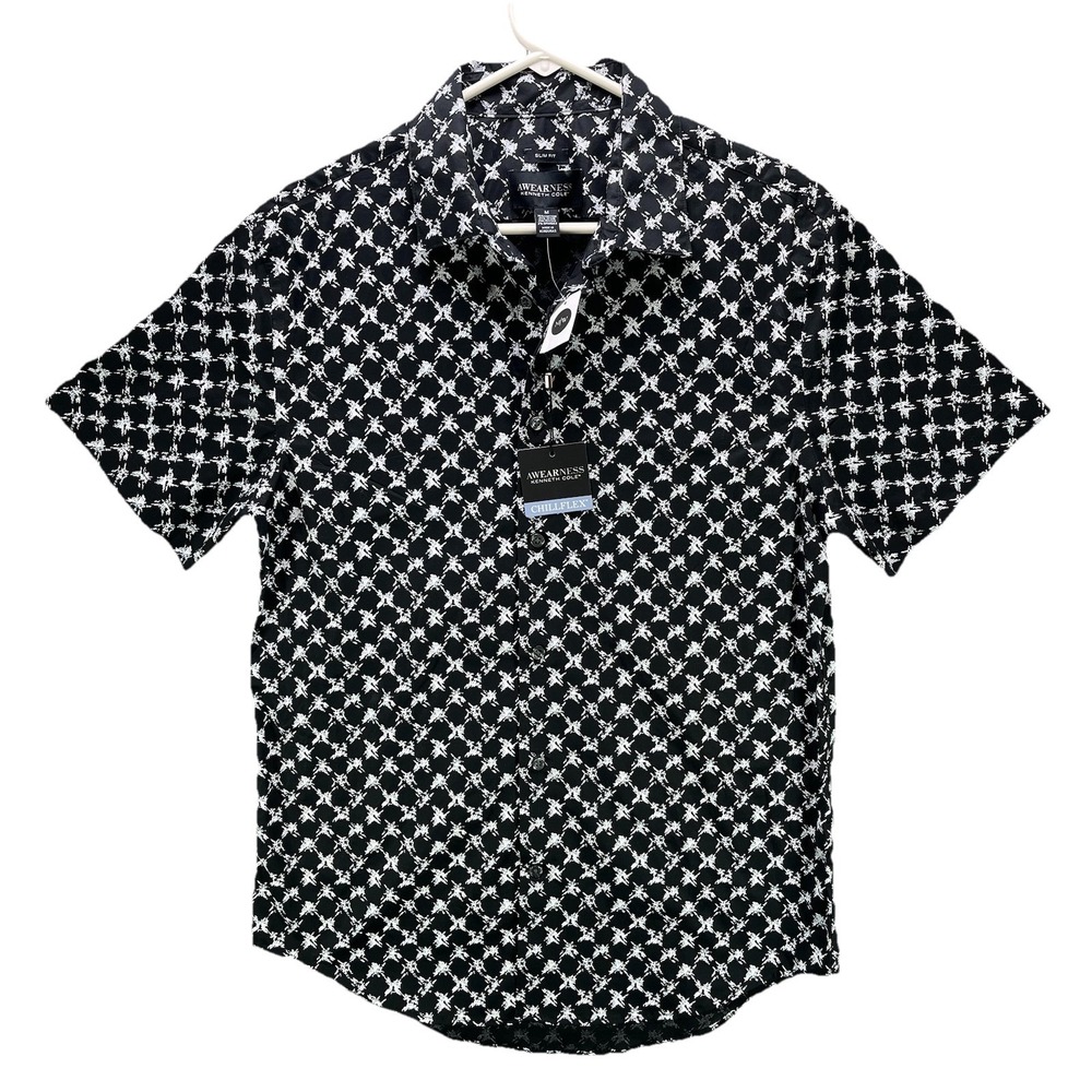 Awearness Kenneth Cole Chillflex Shirt Mens Medium Slim Fit Abstract Print NWT